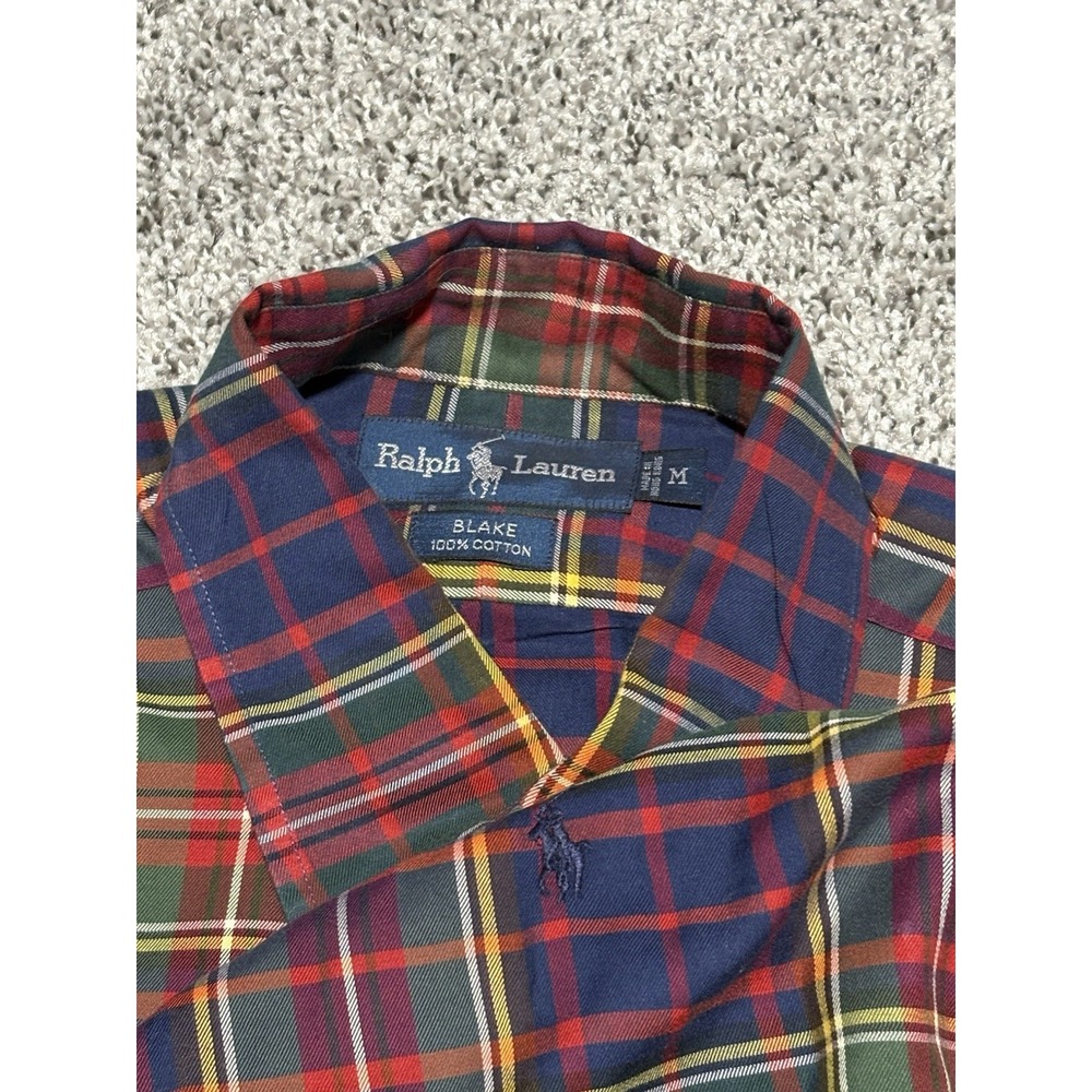 Polo Ralph Lauren Blake Shirt Mens Medium Red Green Plaid Cotton Button Down